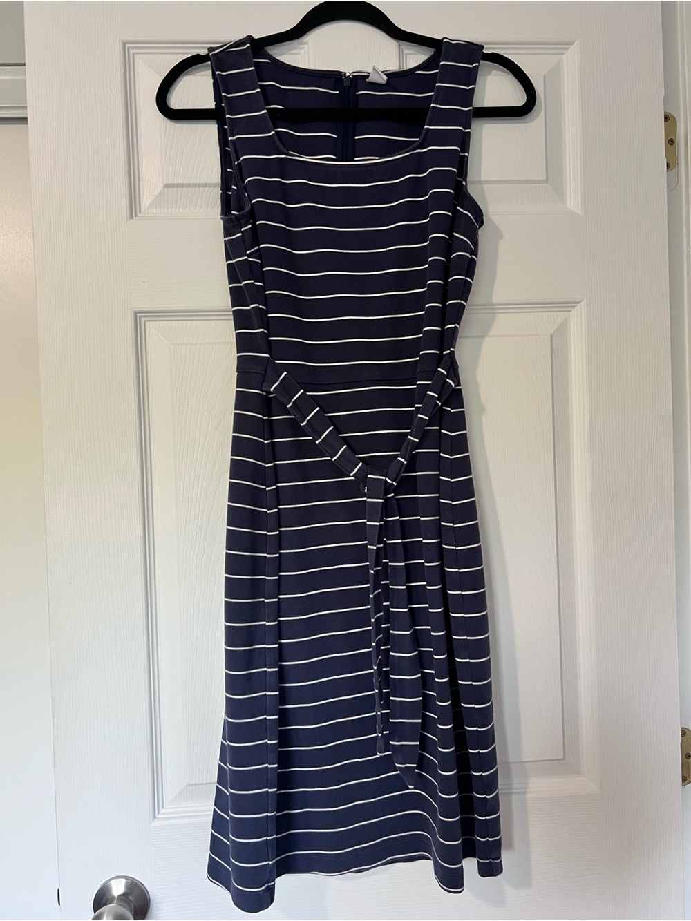 Old Navy Navy and White Striped Sleeveless Midi Dress with Tie Waist